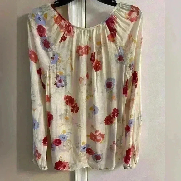 Lucky brand blouse pop over 1/4 button up semi sheer floral boho. Small - Picture 7 of 7